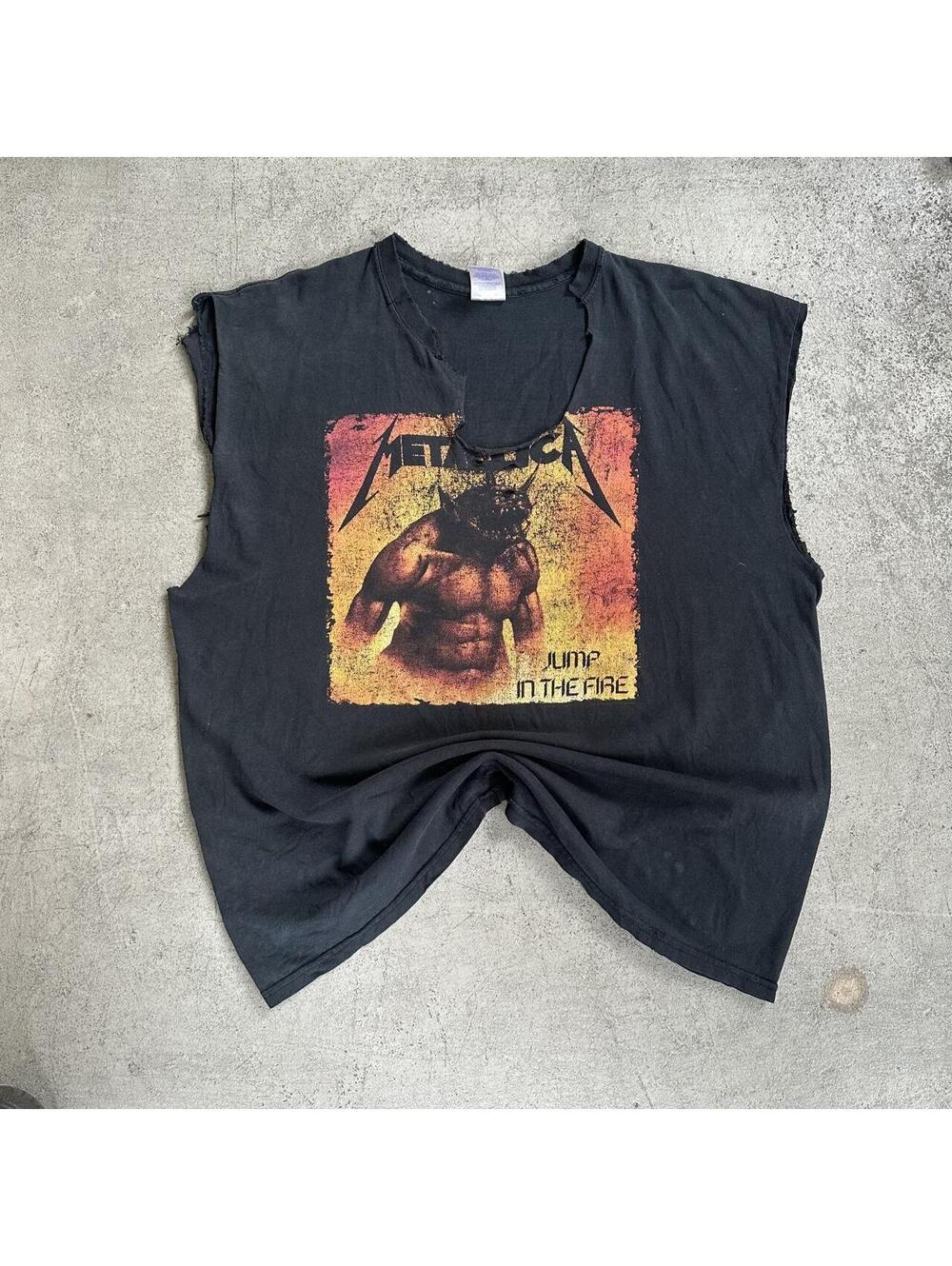 Vintage Metallica Jump Into The Fire Rock Band Grunge Cut Off T Shirt